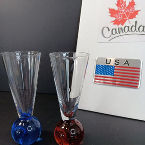 Set of 2 Mid Century MCM Blue Hand Blown Round Bubble Bottom Cordial Shot Glass